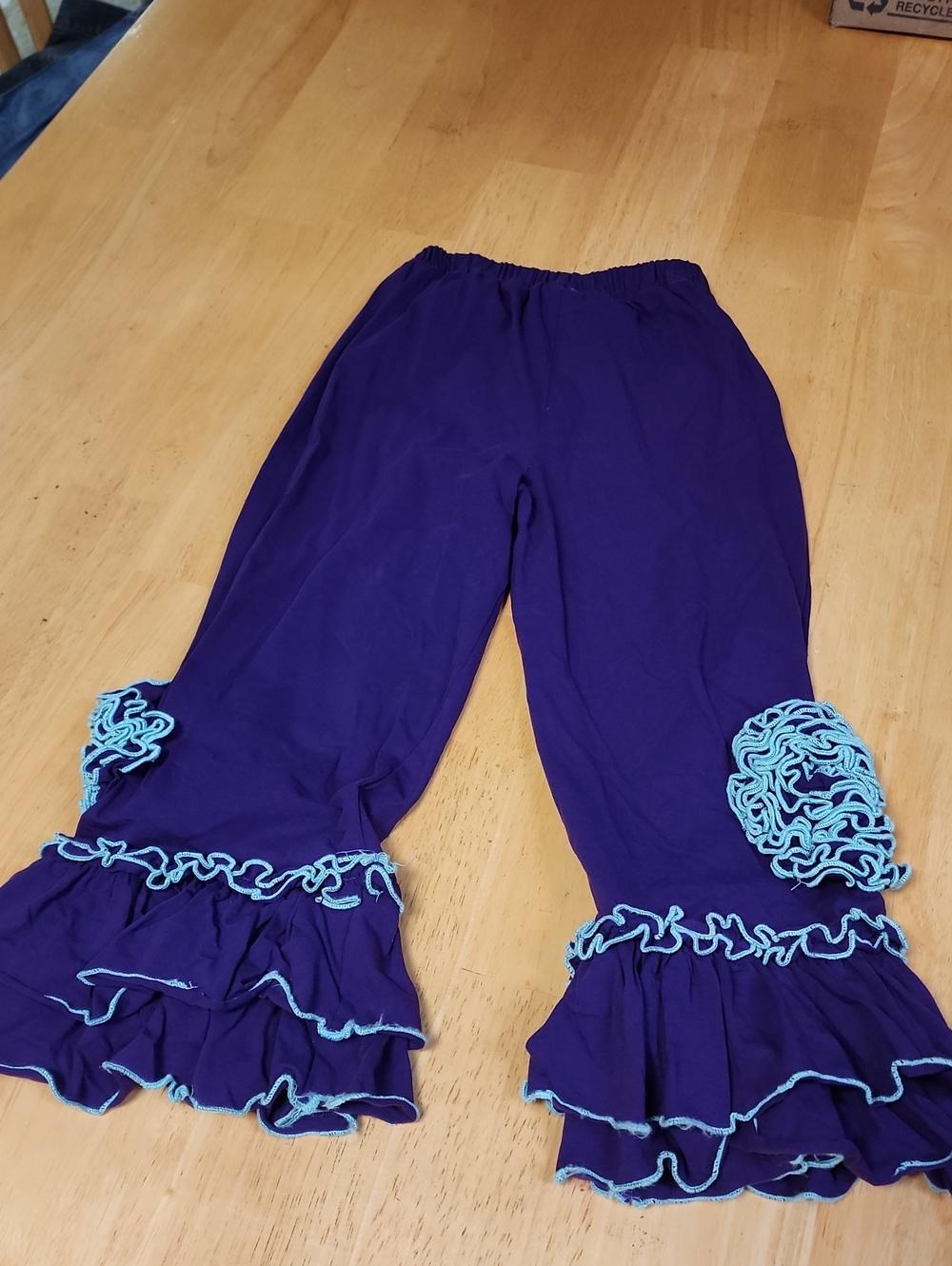 Boutique Clothing Purple & Teal Ruffle Rosette Pants Girls Size 6XC EUC - Picture 6 of 7